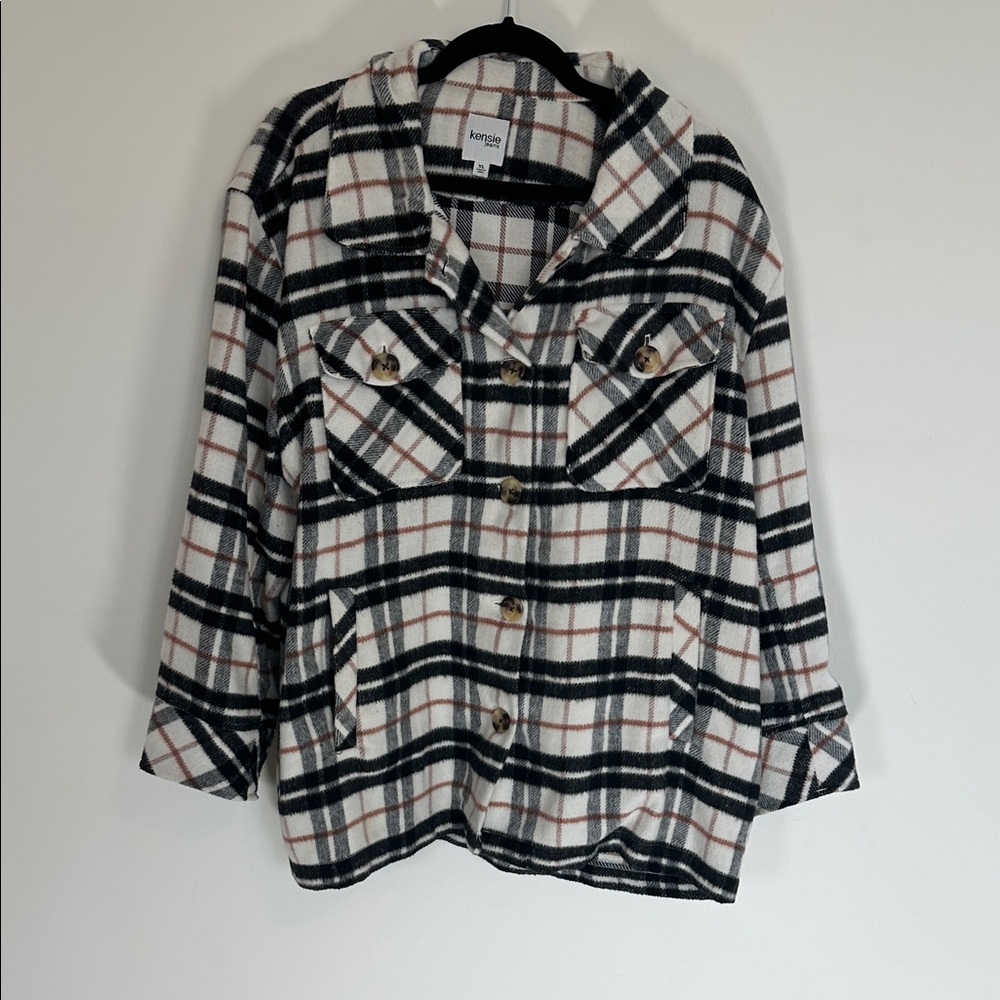 Plaid Button-Up Soft Fleece Jacket By Kenzie.